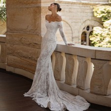 Sexey Lace Mermaid Wedding Dresses Off The Shoulder Long Sleeves Bridal Gowns