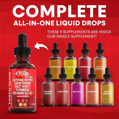 Clean Nutra Cayenne Pepper Drops Supplement Liquid + Hawthorn Berry, Vitamin D3 - Picture 2 of 8