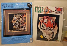 2 NIP Counted Cross Stitch Kit TIGERS Exotic Cats Candamar Designs Color Charts