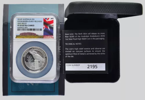 2016 Australia Kookaburra 1oz Silver  .999 )$1 High Relief Proof coin ~ MS69 NGC