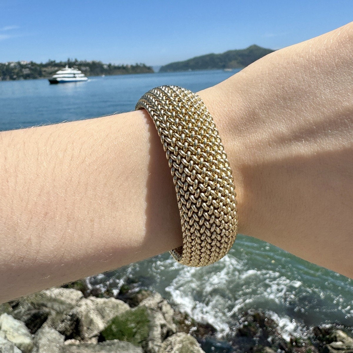 Vintage Ladies 14k Yellow Gold Omega Hidden Watch Mesh Bracelet, Length  Inches