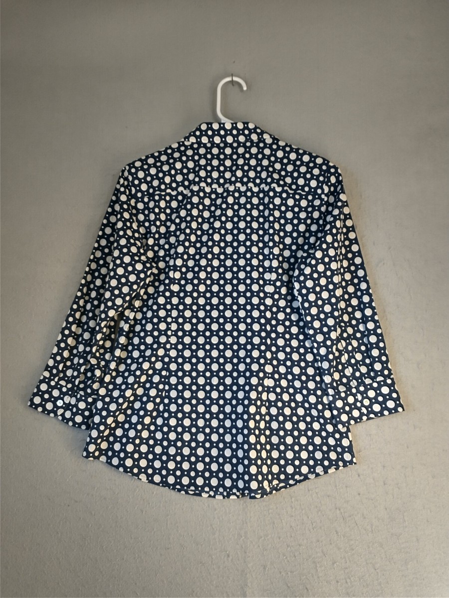 Chemisier Talbots Petite Taille 12P - Bleu à Pois - Manches 3/4 - Très Bon état