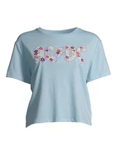 No Tags AC/DC Womens Juniors' Floral Graphic T-Shirt Blue 3XL