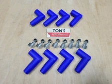 (8) Spark Plug Boots & Terminals 7-8mm wire, Blue silicone 90 degree Right angle