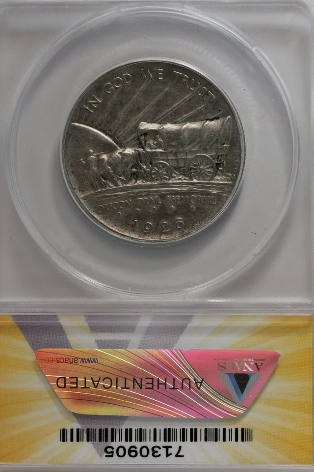 1926  .50   ANACS   AU 58   OREGON TRAIL     Classic Silver Commemorative Coin - Image 2 of 2