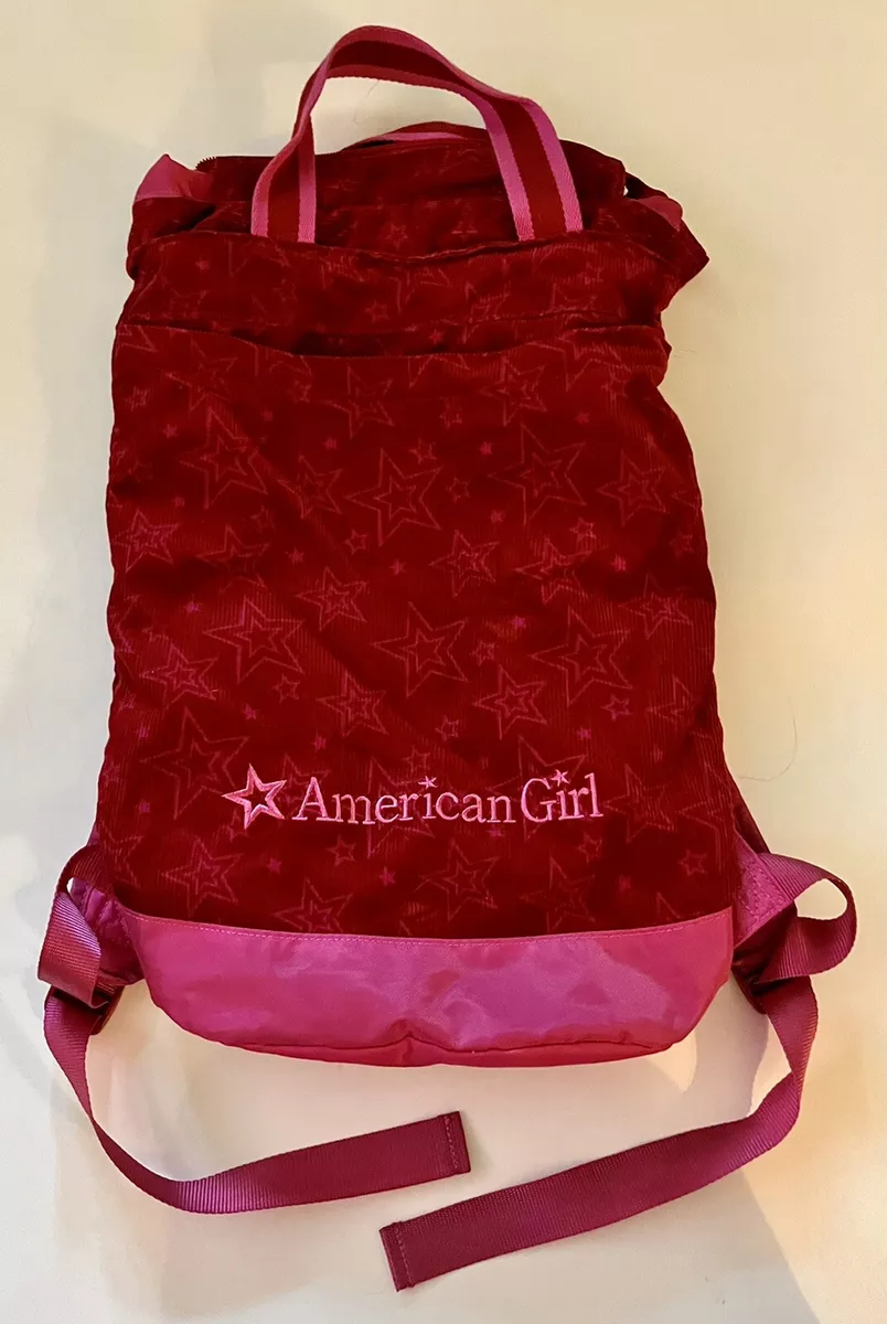 American Girl Doll Backpack Carrier Red Corduroy With Pink Stars