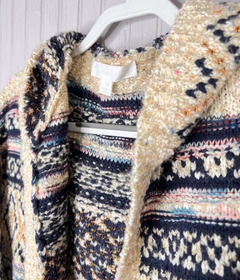 CÁRDIGAN CON CAPUCHA Adyson Parker Mujer 1X Boho Chic Flecos Cobre Beige Azul Marino Lujo Foto 3 de 4