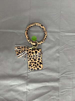 Leopard Key Ring Wallet Bracelet Tassel Keychain Credit Card Holder coin purse