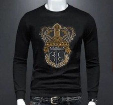 New Men Luxury Diamond Rhinestones Fashion Black Hoodie High Quality
