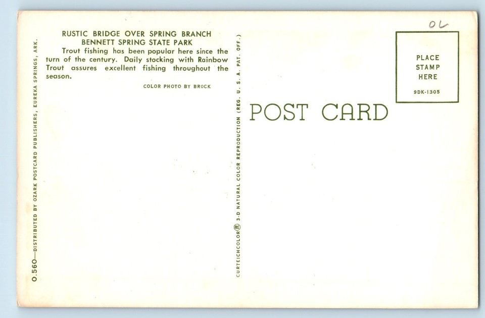 c1950 Rustic Bridge Over Spring View Spring State Park Missouri