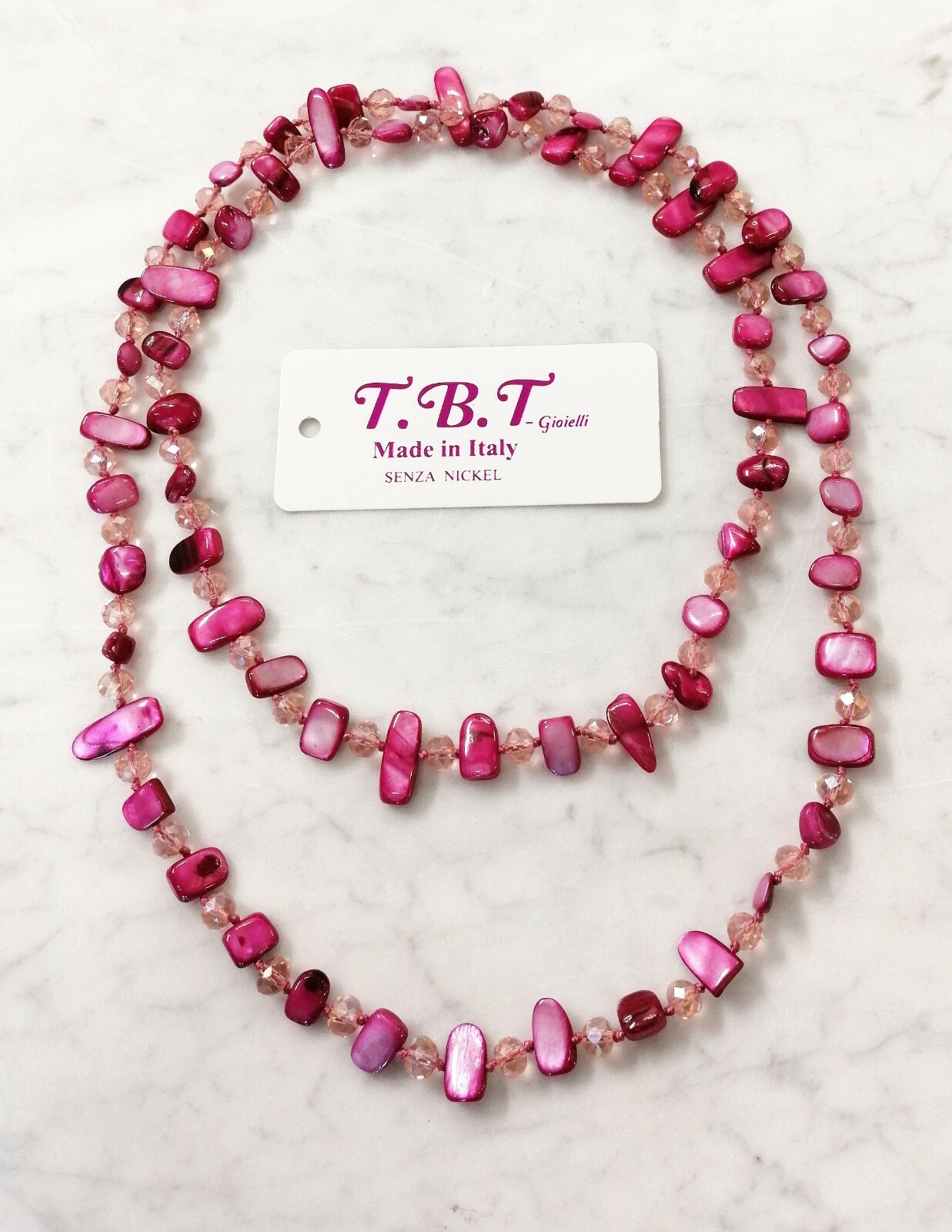 Moderno Collar Largo Nácar de Mujer Perlas Piedras Semipreciosas,Cristales Rosa