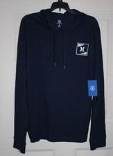 NWT Hurley Logo Chiller Men's Medium Navy Blue Hooded T-shirt Long Sleeve Top