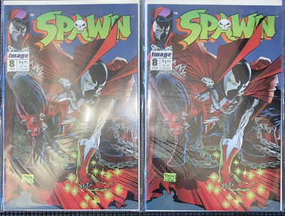 Lot Of 2 SPAWN #8-TODD McFARLANE-1993-COA-FRANK MILLER-ALAN MOORE Comics