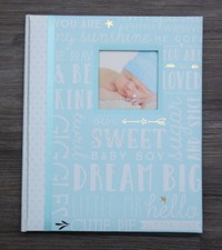 Pearhead L'il Peach Baby Boy Memory Book Blue, White  Gold Dream Big Wordplay 