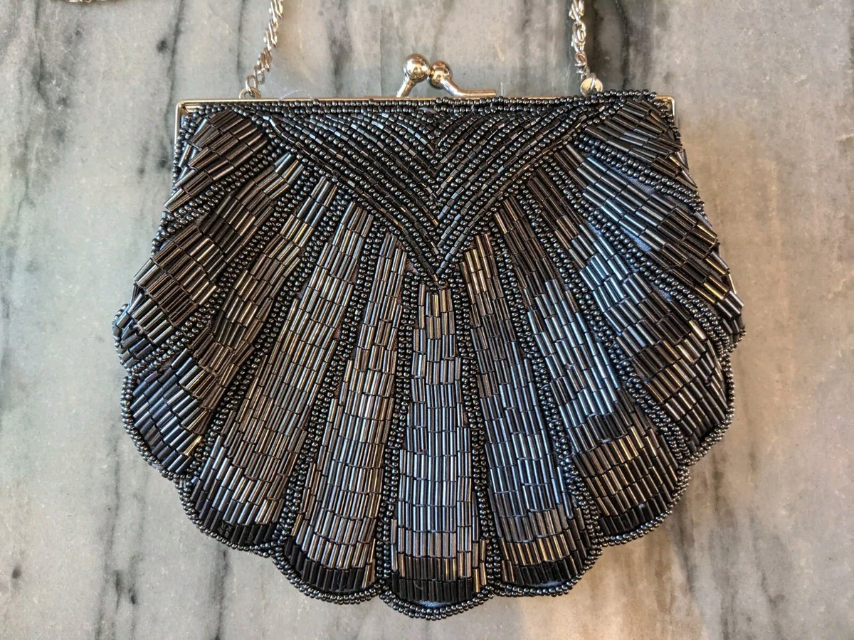 Vintage La Regale Bag Beaded Shoulder Bag Clutch Pewter