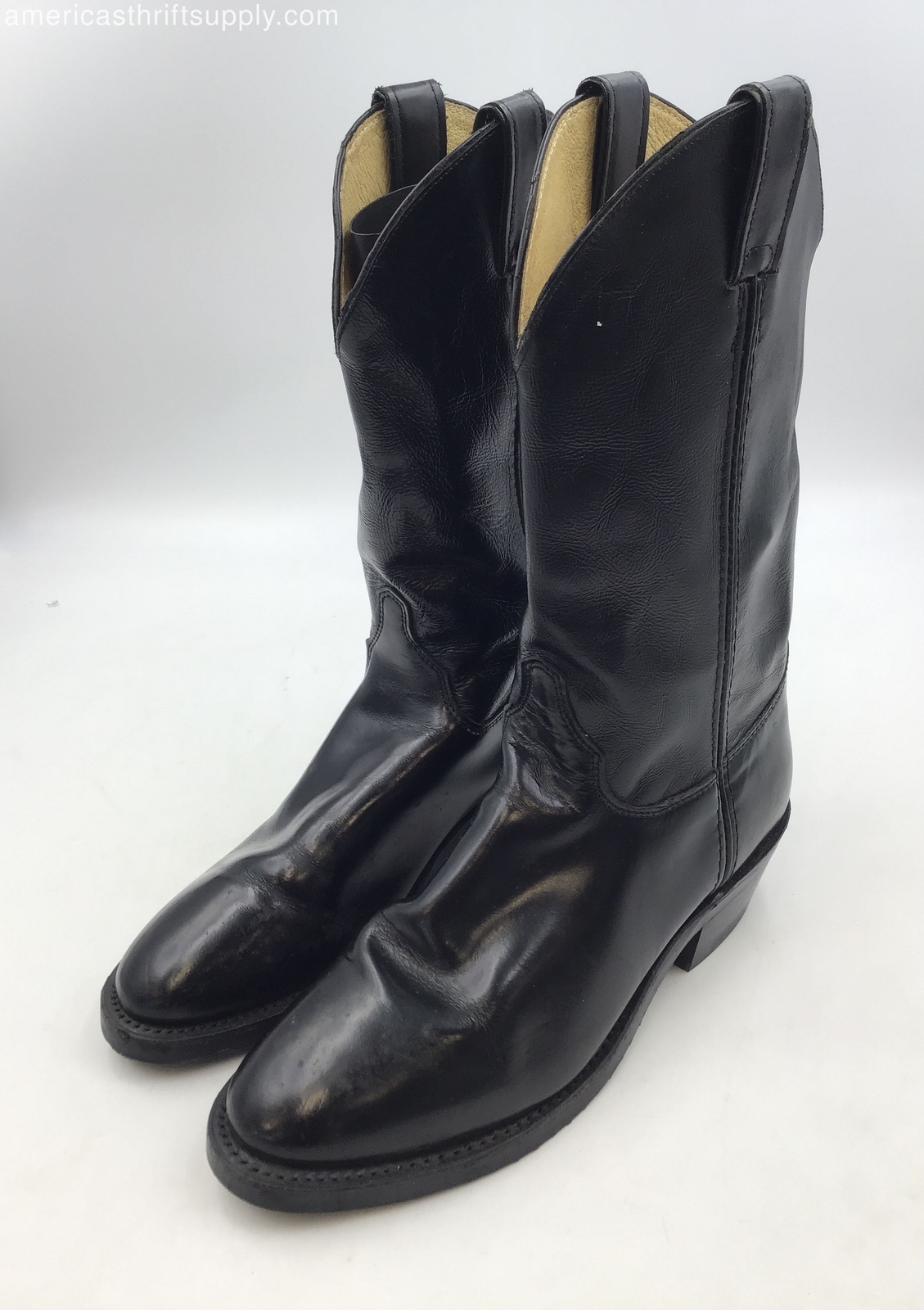 Justin Men's 3040 Black Leather Almond Toe MidCalf Western Boots Size 9.5 D eBay