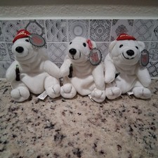 Lot of 3 Coca Cola Plush Collection Polar Bears Holding Coke Bottle '97 Bean Bag