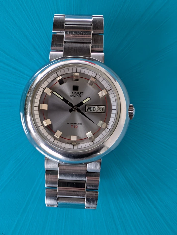 Vintage Tissot T12 Watch UFO Automatic Day Date Cal.794 Gay Freres - Immagine 2 di 4