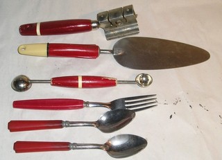 Vintage Red Handled Kitchen Utensils A & J Tool & Spatula EKCO Baller More