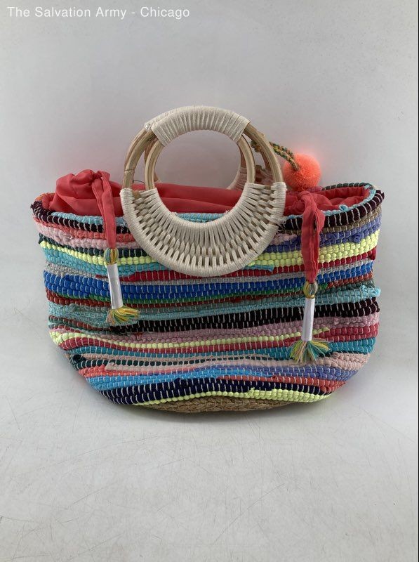 Francesca’s Womens Multicolor Striped Rainbow Double Handles Tote Bag