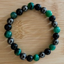 Triple Protection Obsidian, Hematite  Green Tiger Eye Stone Bracelet 7  Unisex