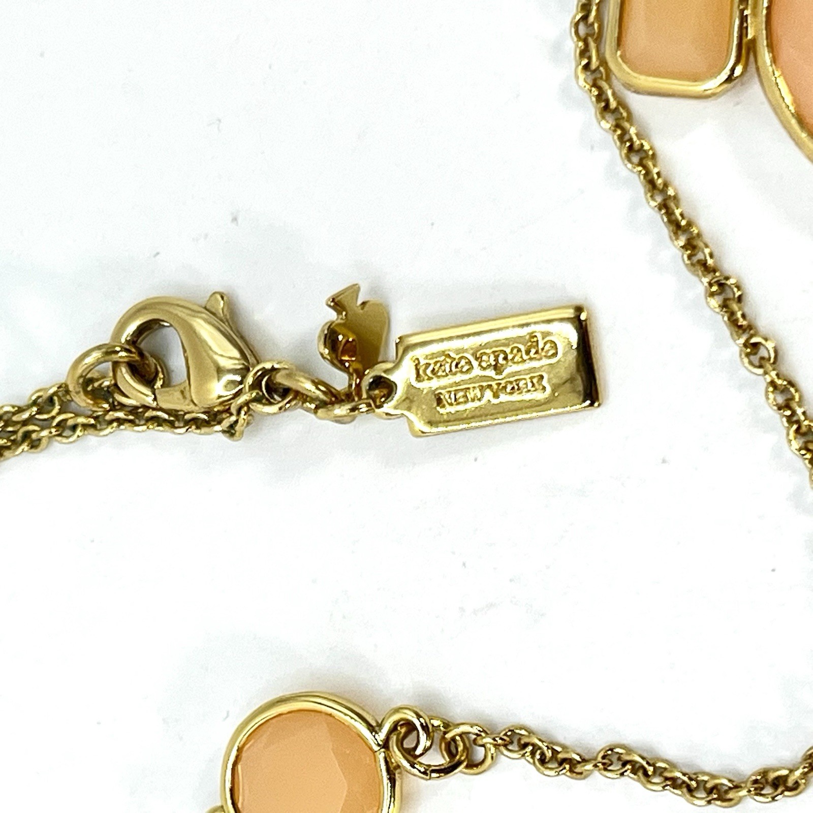 KATE SPADE Peach Bezel Station Necklace Pink Faceted Minimalist 32” Bag Included thumbnail 6