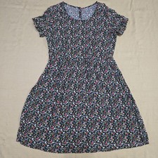 Ditsy Floral Dress Sz Small Black Multicolored Shift Mini Short Sleeve Casual...