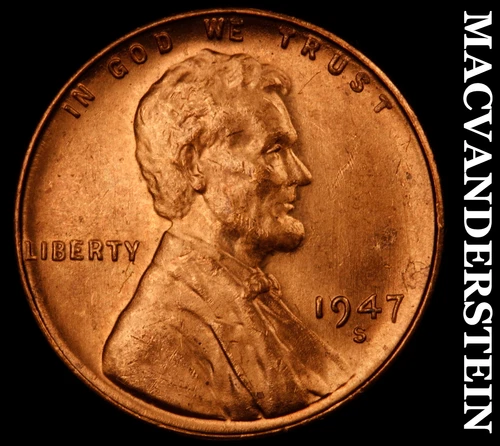 1947-S Lincoln Wheat Cent- Red- Choice Gem Brilliant Uncirculated Luster #J2392