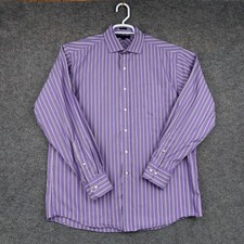 Tommy Hilfiger Dress Shirt Mens 16 34/35 Purple Stripe Regular Fit Long Sleeve