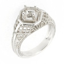 925 Sterling Silver Semi Mount Ring Setting Round RD 5x5mm Art Deco Style