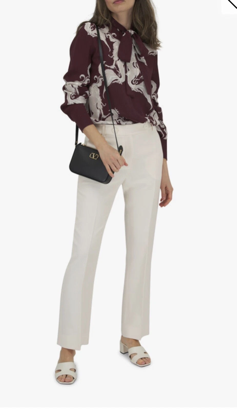 Valentino — Valentino Silk Seahorse Print Pussy Bow Blouse Burgundy Ivory Size 36 (AU 8)