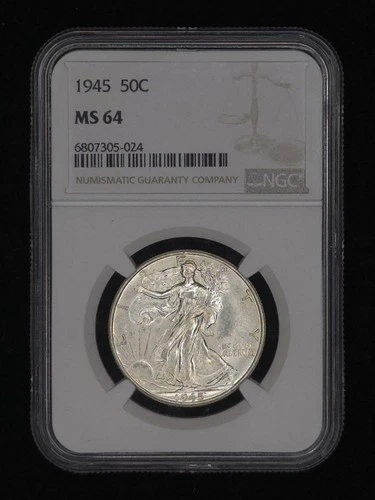 1945 MS64 Walking Liberty Half Dollar Graded By NGC - Choice Gem Unc 90% Silver