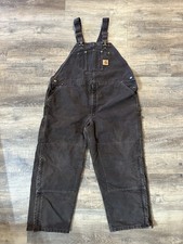 Carhartt Bib Overalls Mens 48x30 Brown Quilt Lined Insulated Work Outdoors