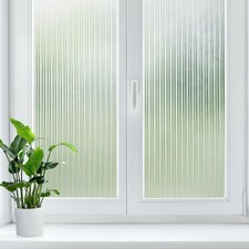 LUTE Reeded Frosted Glass Window Film Privacy Sun Blocking UV No Glue Static Cli