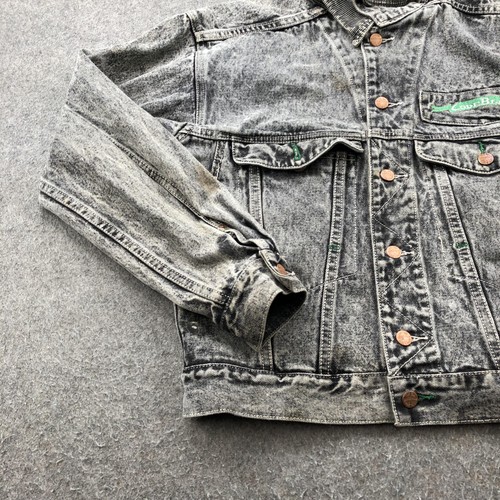 Vintage Code Bleu Jacket Mens Medium Black Acid Wash Denim Corduroy Collar 90s - Picture 2 of 13