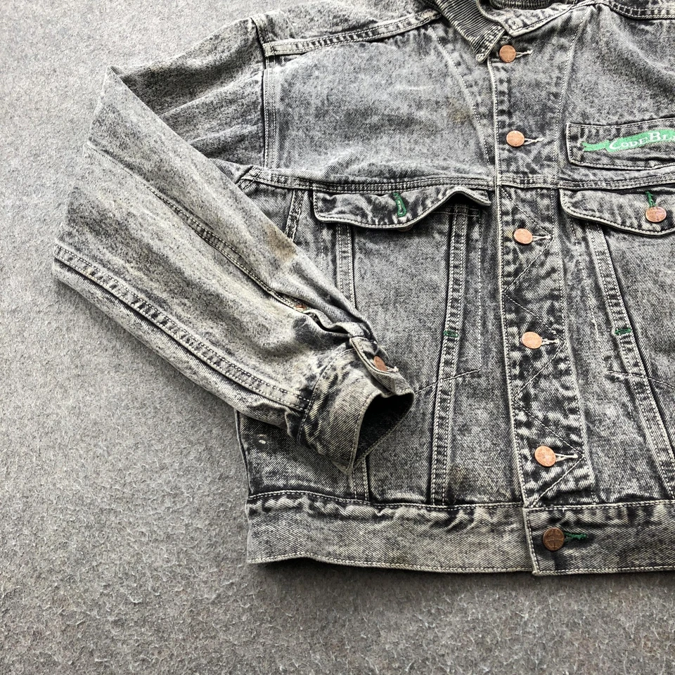 Vintage Code Bleu Jacket Mens Medium Black Acid Wash Denim Corduroy Collar 90s - Image 2 of 4
