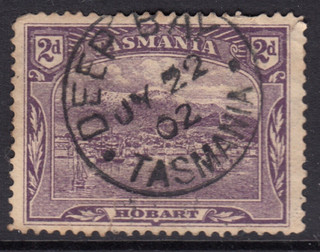 Tasmania 'Deep Bay' Type 1 pmk. on a 2d. violet pict. Rated 12 RR by Hardinge