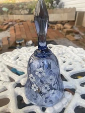 Black light Reactive Blue Hand painted Fenton Bell Artist Signed Violets