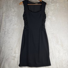 Lange Black Sleeveless Ruched Side Sheath Dress Size 4 Flared Hem LBD