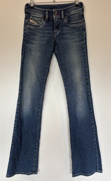Diesel Ladies Jeans Sz 25 7-8 Blue Denim Flare Leg Low Rise Logo Vintage 90s Y2K