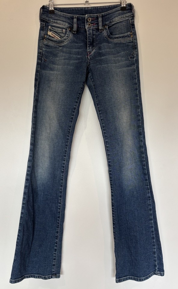 Diesel Ladies Jeans Sz 25 7-8 Blue Denim Flare Leg Low Rise Logo Vintage 90s Y2K