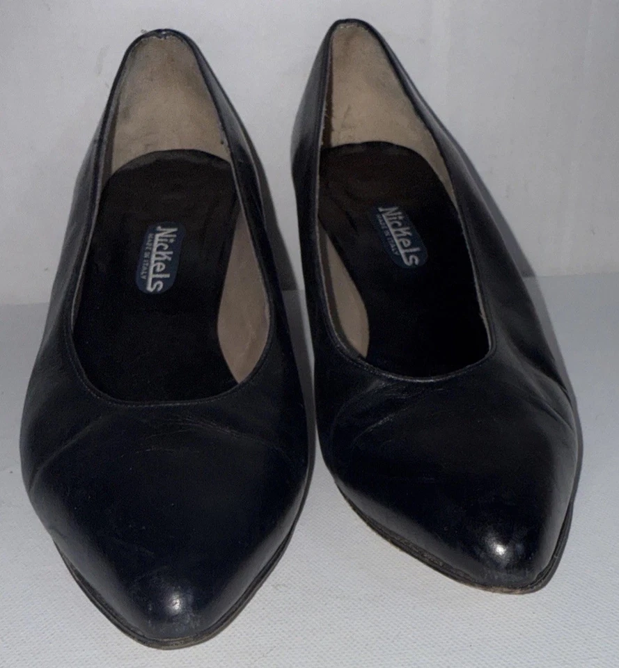 Никелевые винтажные туфли-лодочки дизайнерские стильные кожаные старые деньги опрятные туфли на каблуках - Изображение 4 из 4