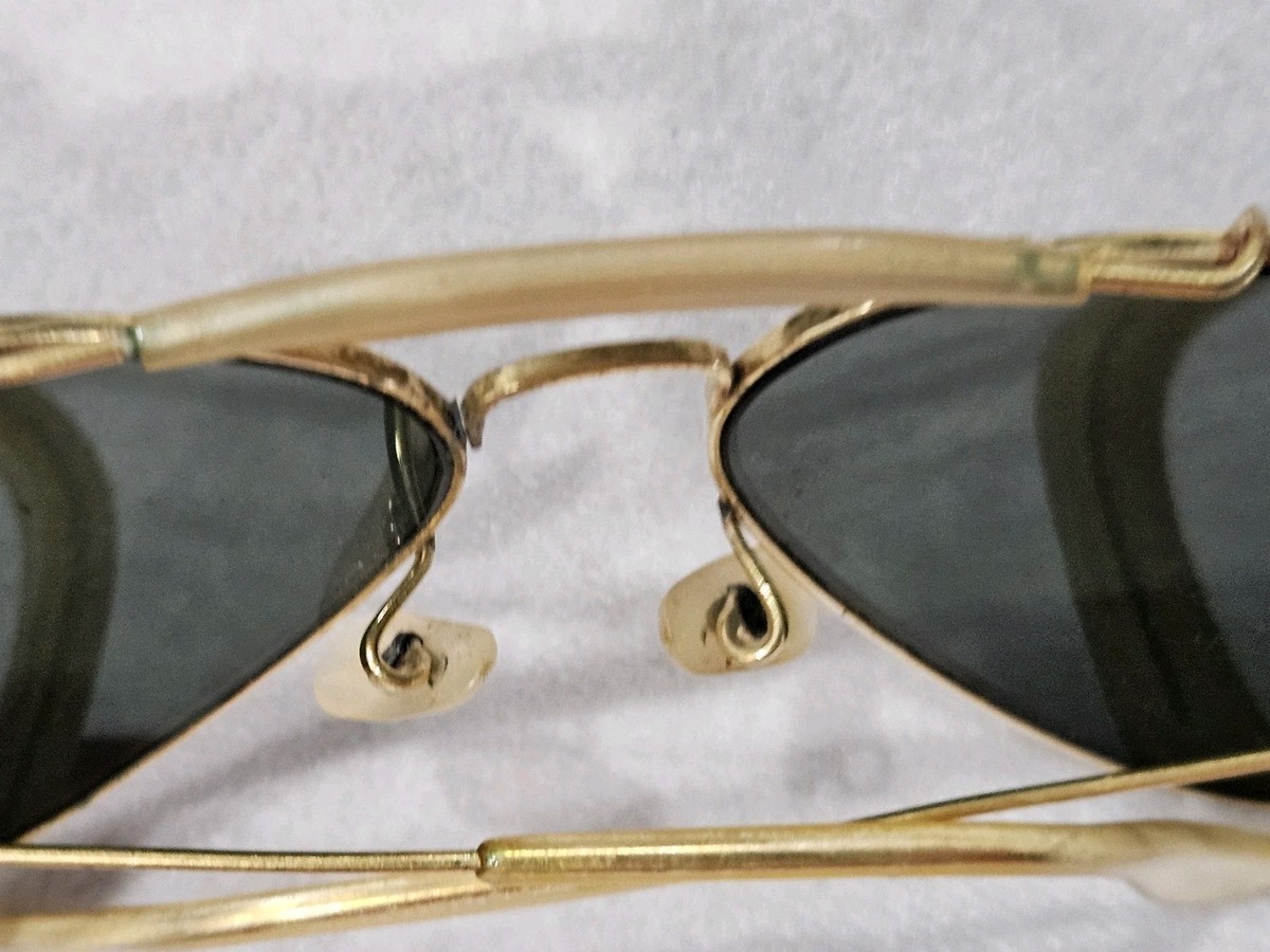 VTG B&L Ray-Ban Amber 62-14 Gold Plated Aviator Sunglasses. With