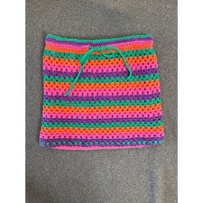 Handmade Crochet Mini Skirt Womens M Multi Color Excellent Boho Granny Stitch