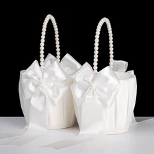 Flower Girl Baskets for Wedding,Ivory Flower Girl Basket Set of 2,Wedding Baske