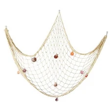 Natural Fishing Net Decor with Shells 79 Inch Beach Theme Decor for 1 Beige