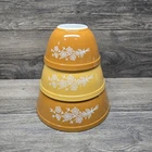 Vintage PYREX Set of 3 Milk Glass Nesting Mixing Bowls - Butterfly Gold 2
