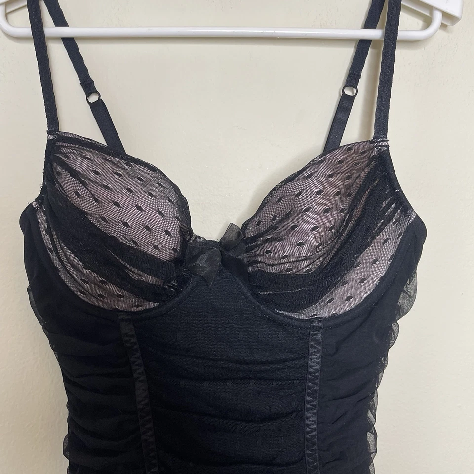 Victoria's Secret Sexy Little Things Black Pink Mesh Lace Ruched Mini Dress 36C - Image 2 of 4