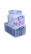 Really Useful Clear Plastic Storage X 3 Box 64L 35L & 9L