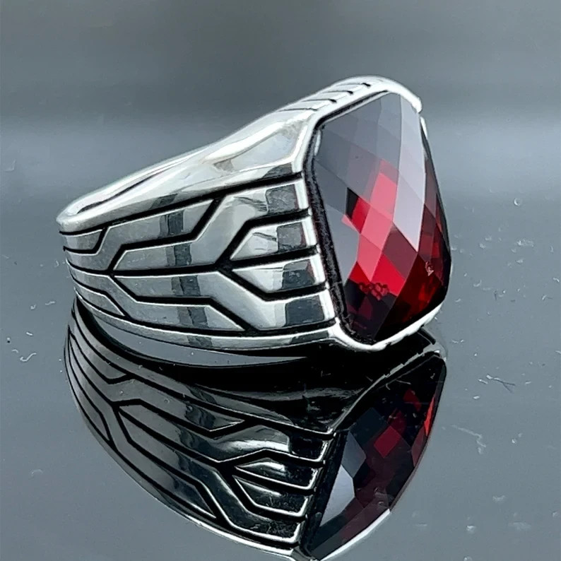 925 Sterling Silver Ruby Stone Ring Men Handmade Ottoman Style Red ...